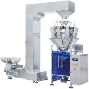 Uniflow vertical packaging machine with multi-head combination weigher and Z-type material elevator for granular food packing