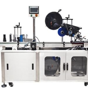 Uniflow UFTB-220-2 automatic top and bottom flat labeling machine with dual labeling heads for flat box double-sided sticker labeling