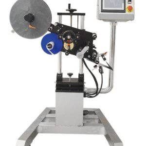 Uniflow UFTB-280 automatic mobile round bottle labeling head unit, stepper motor driven fiber optic tracking label applicator for cylindrical container labeling line