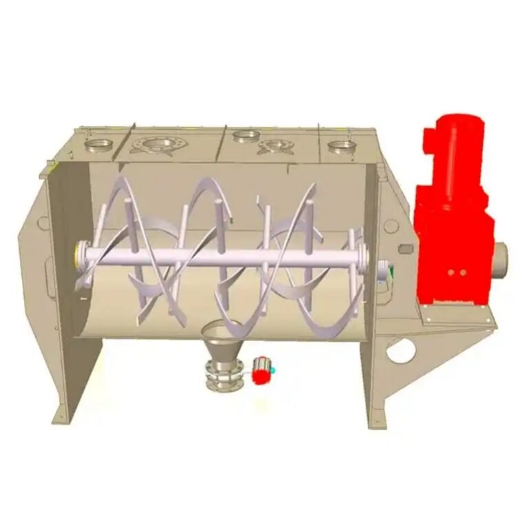 ****`3D structural diagram of horizontal ribbon blender for industrial powder mixing`