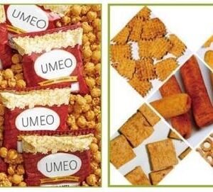 Application display image, UF‑420D packaging production line, finished sachet packages for puffed snacks nuts seeds