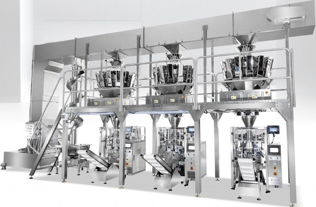 Product main image, UF‑420D high‑speed packaging production line, full automatic snack packaging machine in factory workshop
