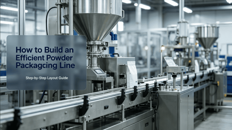 powder packaging line layout guide with real industrial production line scene