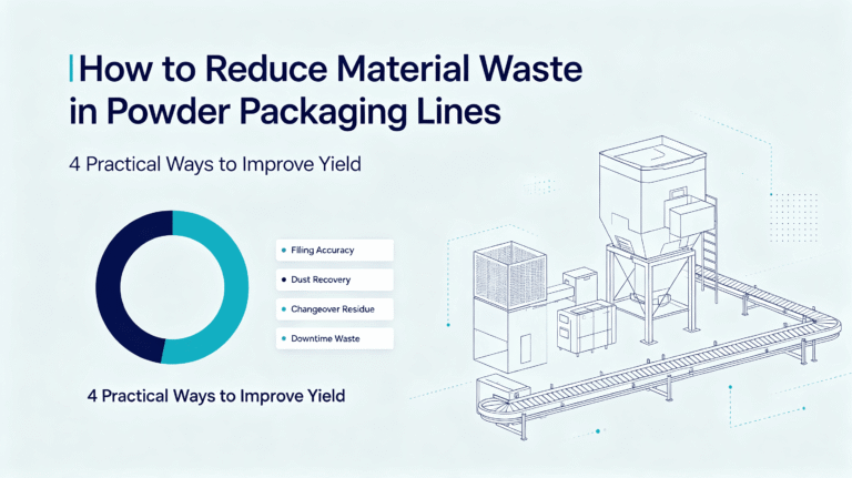 4 ways to reduce material waste in powder packaging line infographic cover