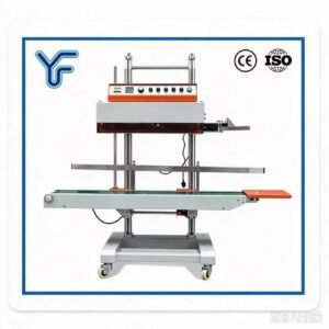 QLF-1680 vertical sealer full technical parameter table, adjustable speed, 15mm seal width and counting function for medium bag continuous sealing.