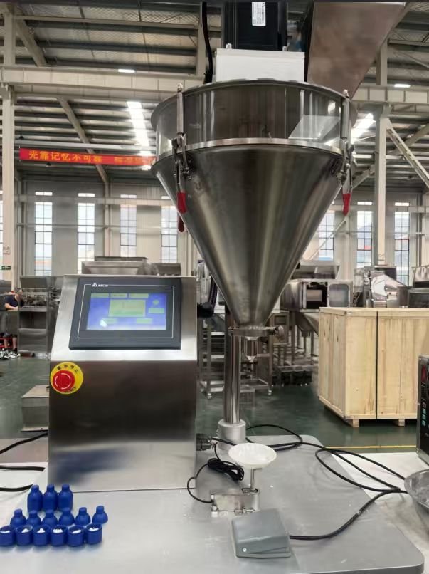 Stainless steel desktop auger powder filling machine for 70g narrow mouth bottle filling in manufacturing workshop