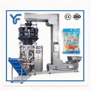 UF-420D AIO all-in-one packaging machinery vertical packing machine with multihead weigher and Z elevator for gummy candy, cheese ball and sticky food packaging, CE ISO certified