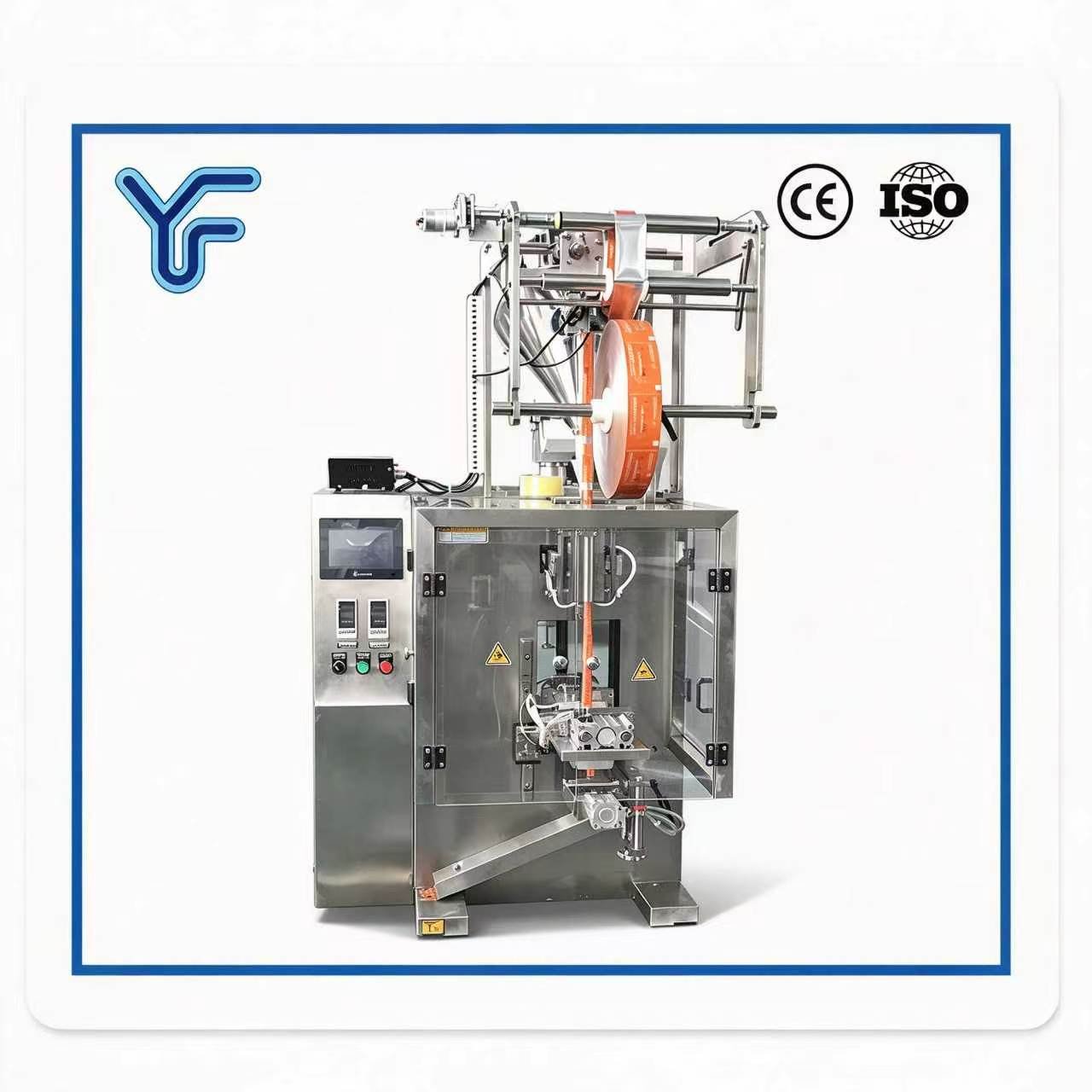 Vertical powder packaging machine for food pharmaceutical powder, accurate screw dosing, easy clean GMP compliant sachet packing machine, solve powder weighing error & bag sealing uneven issue, CE ISO certified